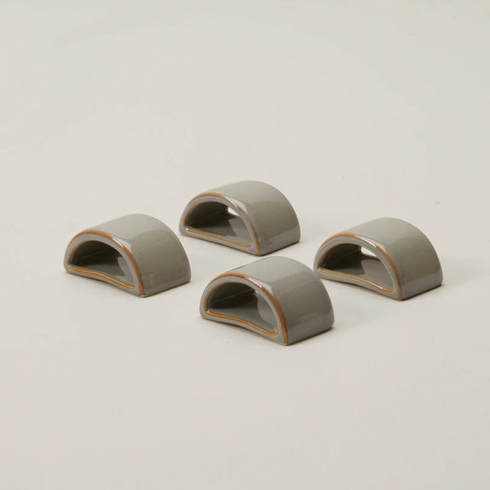 SET OF 4 STONEWARE HALF-CIRCLE NAPKIN RINGS - SAHARA or BISQUE
